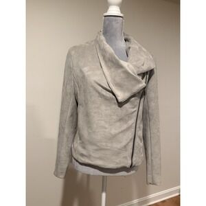 H Halston Faux‎ Suede Sz 6 Gray Asymmetrical Zip Front Jacket Asymmetrical Moto